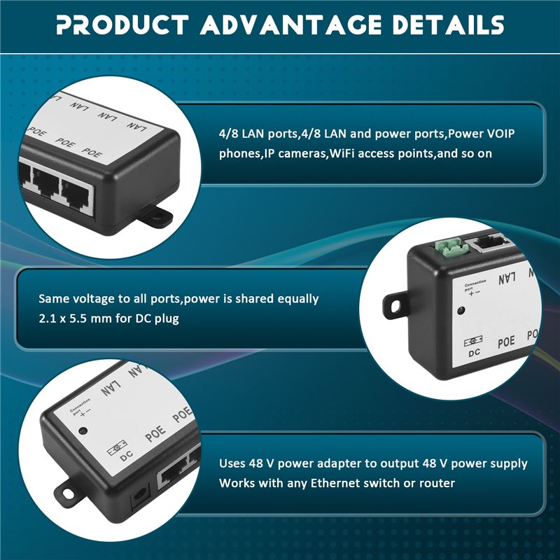 PHILE-8 Ports Poe Injector Poe - Power Over Ethernet review and price